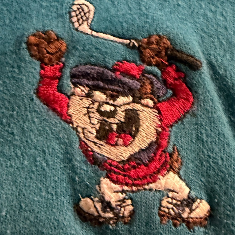 Looney Tunes Polo Shirt Mens XXL‎ Teal 1995 Taz Golf Embroidered Vintage